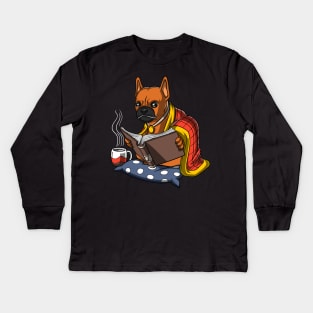 French Bulldog Book Reading Dog Kids Long Sleeve T-Shirt